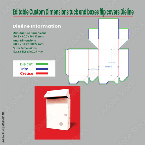 Editable Custom Dimensions tuck end boxes flip covers Dieline