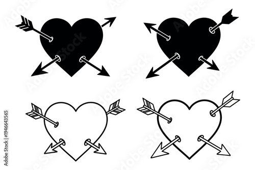 Four heart symbols with arrows piercing through them