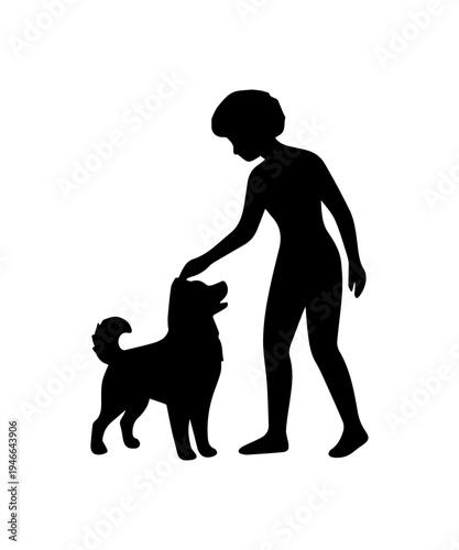 Woman petting dog abstract silhouette