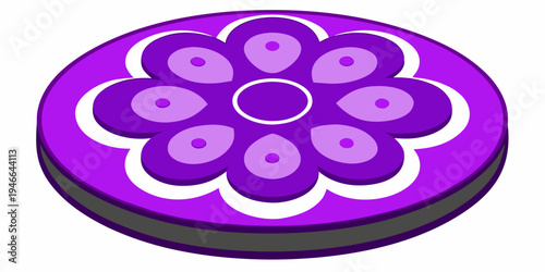 Decorated sugar cookie with purple icing isolated PNG, round cookie with white floral design for holiday treats and dessert concepts
