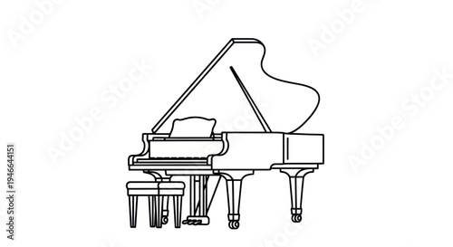 Grand Piano Illustration Simple Line Art.