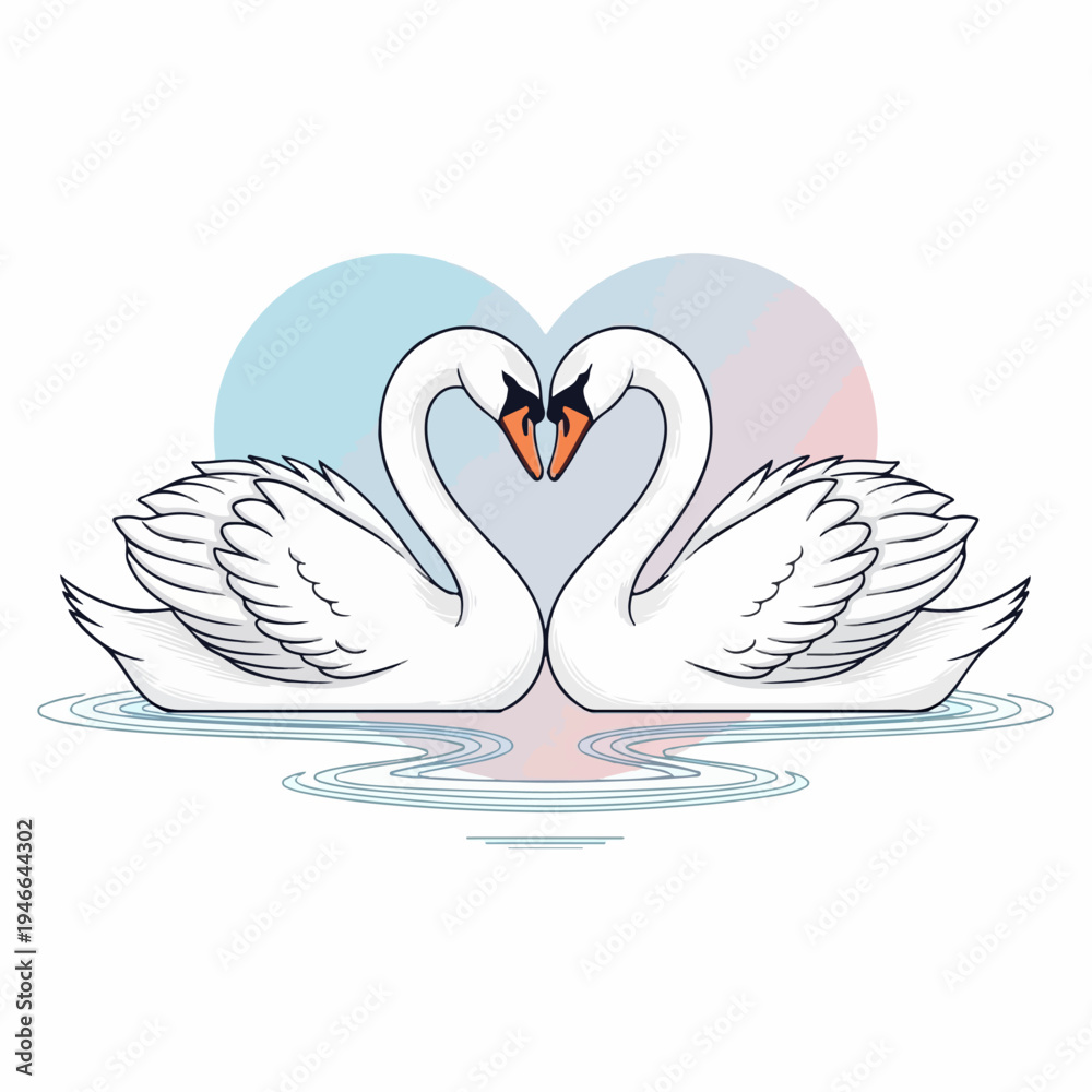 Fototapeta premium Beautiful heart shaped swan cartoon vector illustration