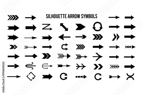 Collection of silhouette arrow symbols for design and graphics