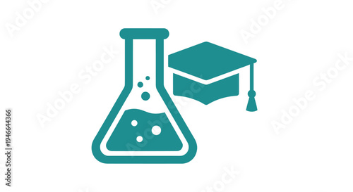 Erlenmeyer Flask and Graduation Cap Icon.