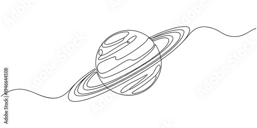 continuous one line drawing Vector illustration of Saturn planet with rings