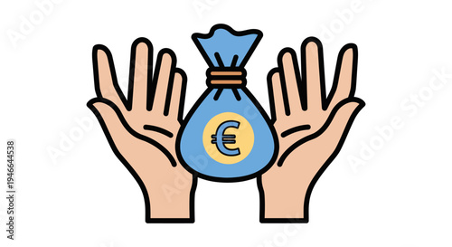 Hands holding money bag with euro symbol.