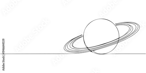 continuous one line drawing Saturn planet icon vector