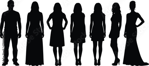 Collection of male fitness silhouettes in various workout poses like lifting weights and running isolated on white background for gym