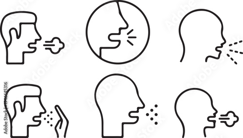 hand drawn mouth bad smell outline icon set vector illustration design collection 