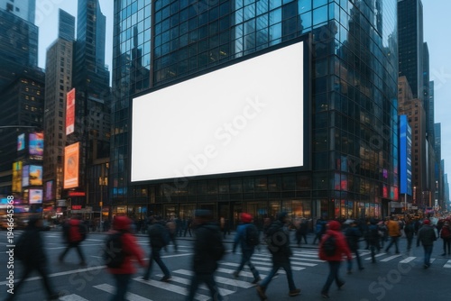 Urban billboard in bustling cityscape.