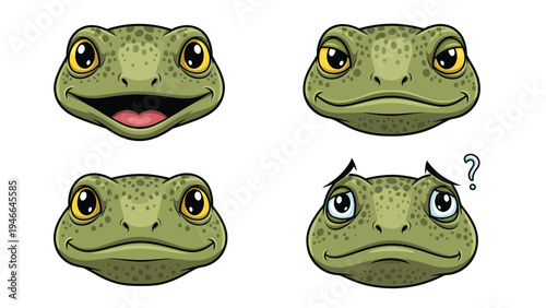 Cute Cartoon Frog Heads Vector Set with Various Emotions and Expressions