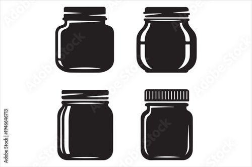 Four black silhouette mason jars displayed on a white background
