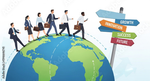 Business People Walking on Globe.