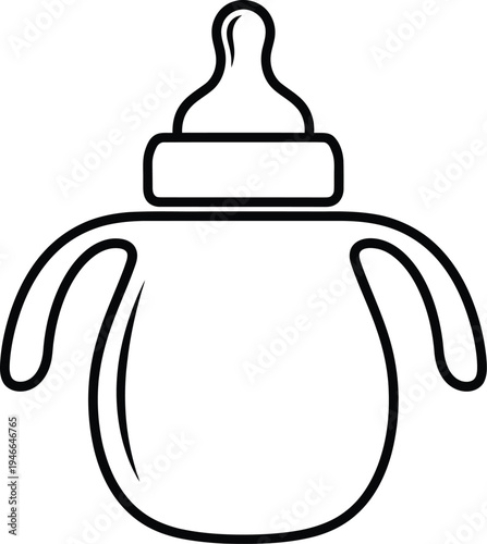 A simple line drawing of a baby bottle with a teat and handle