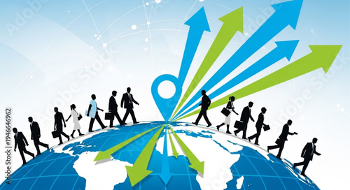 Business People Walking on Globe.