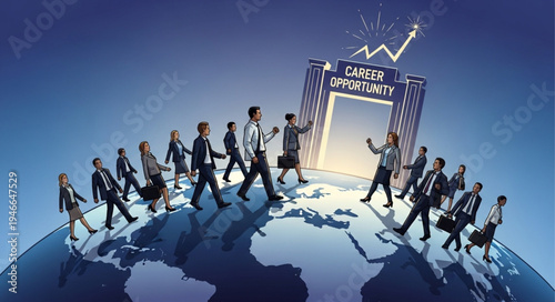 Business People Walking on Globe.