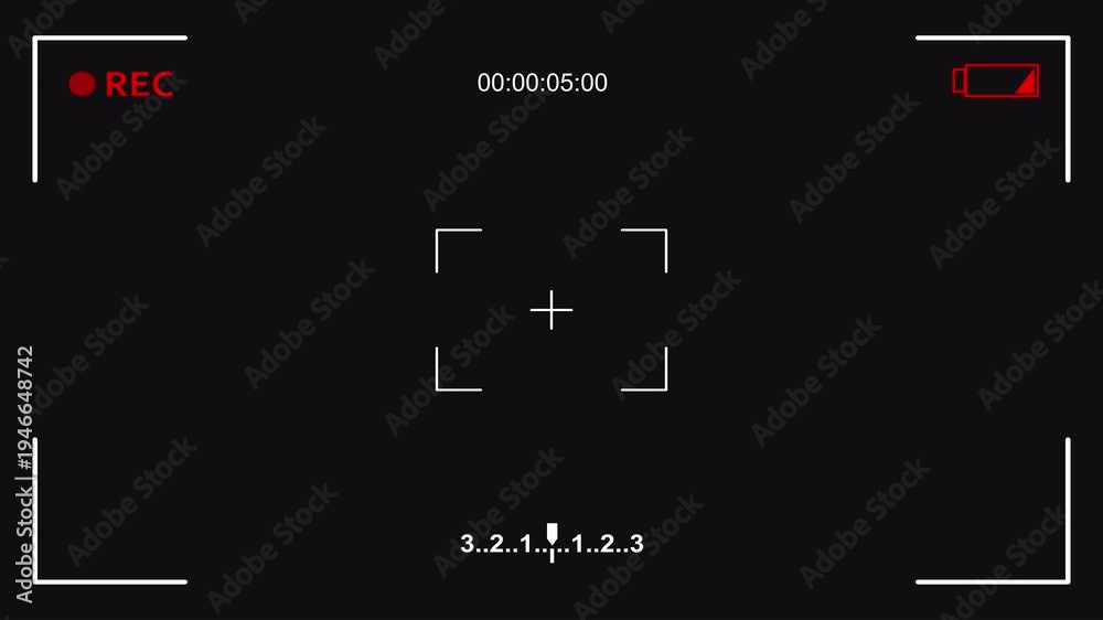 Video camera replay screen animation on a black screen background ...