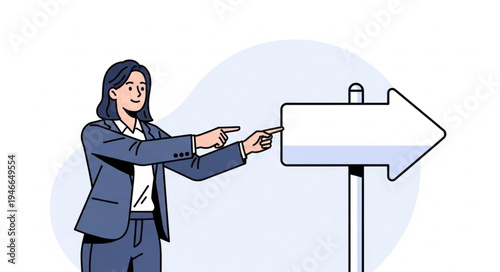 Businesswoman Pointing at Sign.