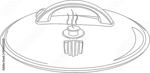 Illustration of a simple line drawing of a pot with steam rising from it