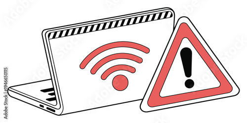 Wireless Network Warning Sign, alert symbol for potential connectivity issues, wifi signal