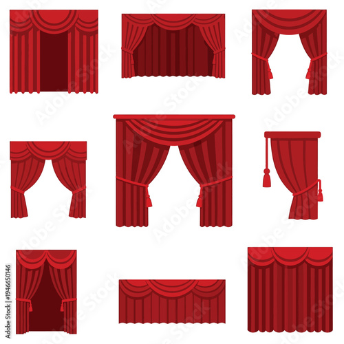 Various Red Theater Curtain Designs Set