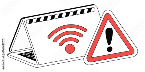 Wireless Network Warning Sign, alert symbol for potential connectivity issues, wifi signal