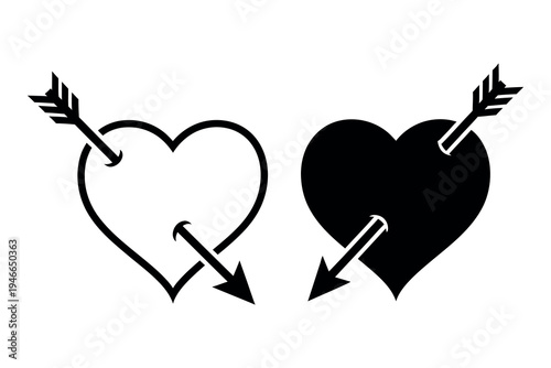 Dual hearts pierced by arrows symbolizing love and contrast