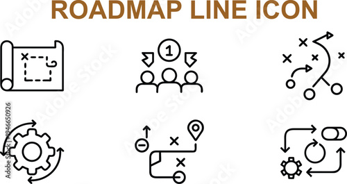 Roadmap line icons for business planning and strategy development process