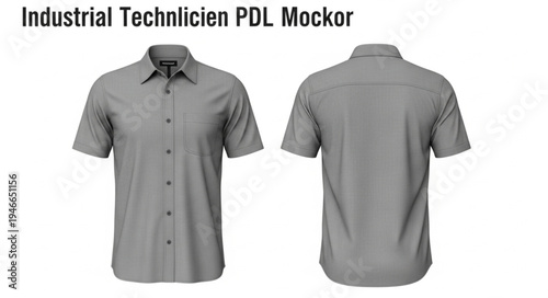 Gray Industrial Technician Short Sleeve Shirt Mockup Front and Back View.