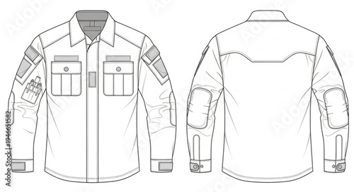 Detailed Line Art Illustration of a Tactical Long Sleeve Shirt.