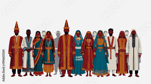 Diverse Group of People in Traditional Ethnic Clothing