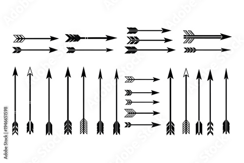 Collection of various arrows and arrowheads in different styles and directions