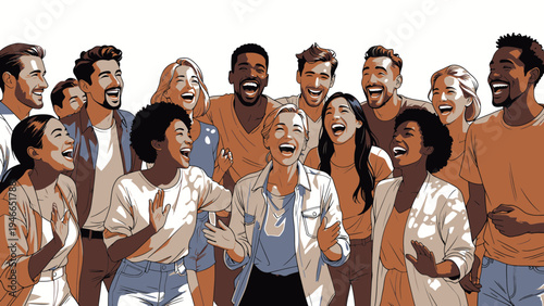 Diverse Group of People Laughing Together vector illustration