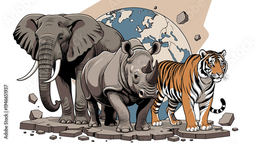 Endangered Species with Earth Background vector illustration