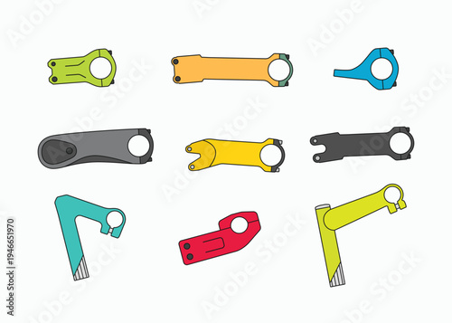Bicycle stem cartoon style icons set. Collection of modern and vintage bicycle stem symbol logo icon sign vector illustration