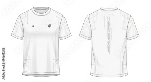 White T-Shirt Technical Drawing - Front and Back View.