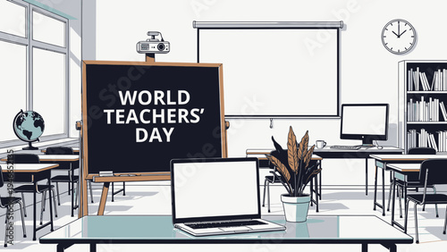 Classroom Scene for World Teachers' Day vector illustration