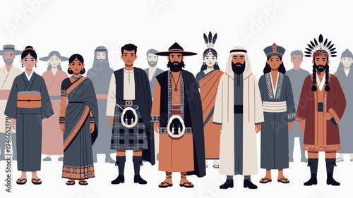 Diverse Group of People in Traditional Clothing vector illustration
