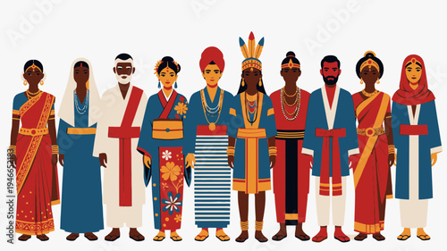 People in Traditional Ethnic Clothing from Around the World vector illustration