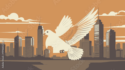 Dove Flying Over the City Skyline vector illustration