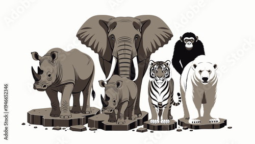 Endangered Wildlife Diversity Concept vector illustration