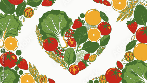 Healthy Heart Shaped Food Composition vector illustration