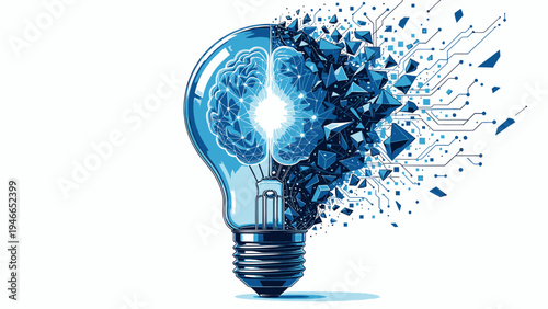 Ai Brain Lightbulb Concept on White Background