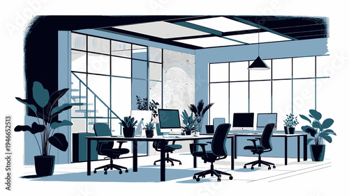 Modern Minimalist Office Interior Design Illustration