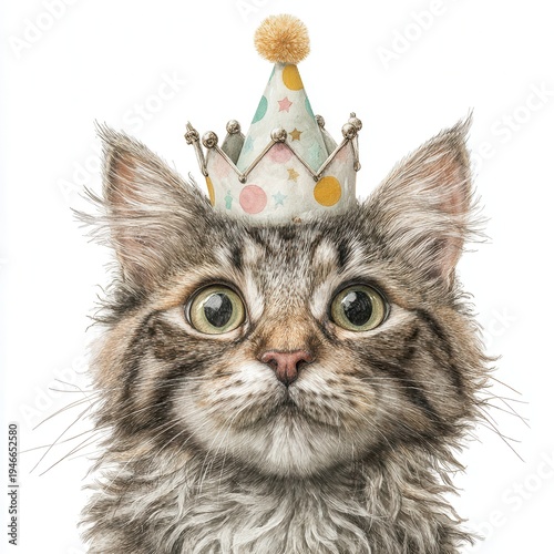 Cat wears party hat for celebration event in indoor setting during daytime