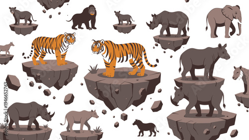 Animals on Floating Platforms Pattern vector illustration