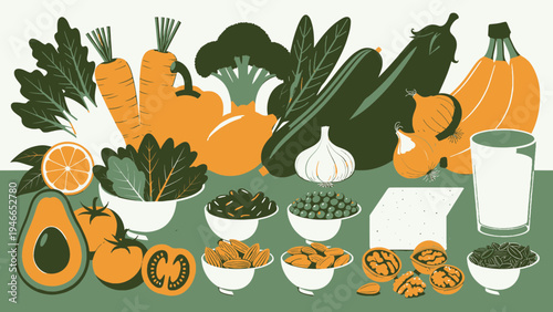 Fresh and Healthy Foods for a Balanced Diet vector illustration