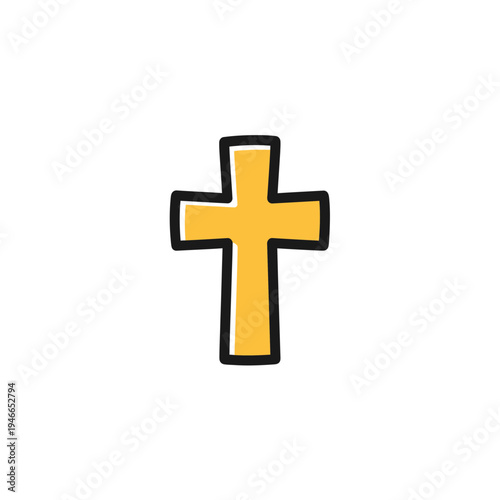 Simple Yellow Cross with Black Outline vector illustration