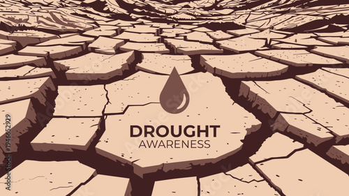 Drought Awareness with Cracked Earth Texture vector illustration