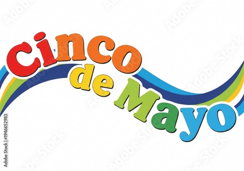 Cinco de mayo colorful text with wavy lines